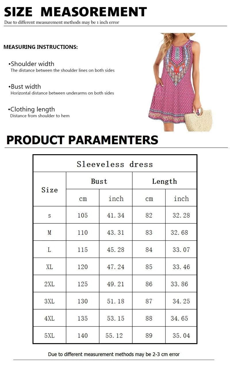Bohemian Print New Casual Sleeveless Long Women's Round Neck Dress Retro Dress Sweetheart Rustic Country Sleeveless Dress