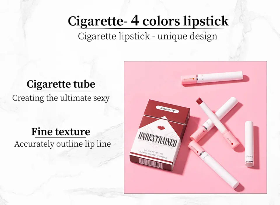 4 pcs/set Cigarette Lipstick Set Long Lasting Lip Glaze Matte Lip Gloss Waterproof Lip Stick Tube Nude Lip Tint Makeup Cosmetics