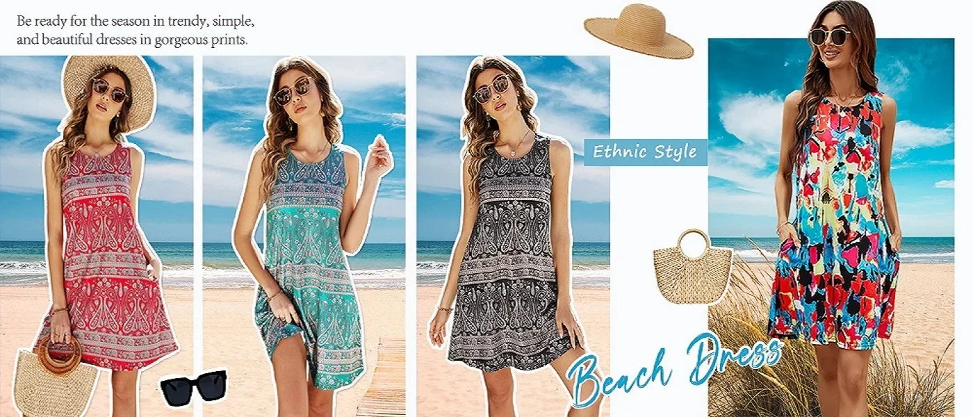 Bohemian Print New Casual Sleeveless Long Women's Round Neck Dress Retro Dress Sweetheart Rustic Country Sleeveless Dress