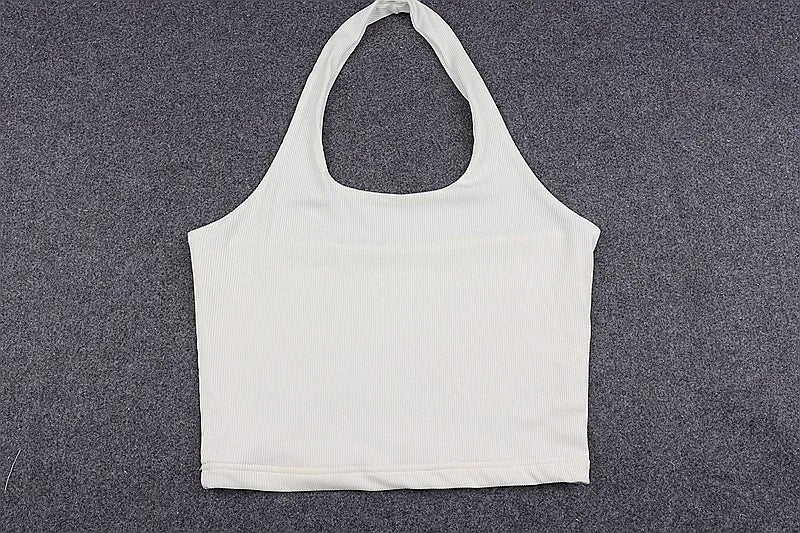 White Halter Sexy Backless Tank Tops for Women Streetwear 2024 Sleeveless Ribbed Knit Vest Top Cropped Feminino