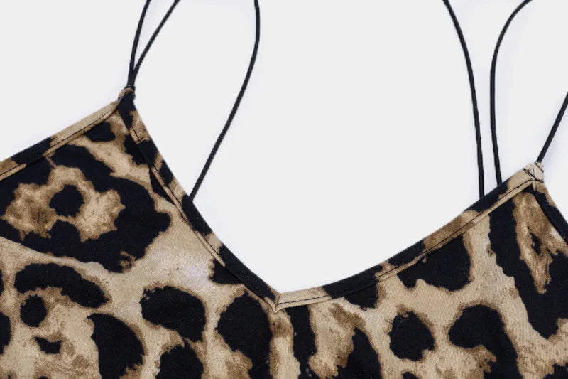 leopard print sleeveless V-neck sexy midi dress spring women fashion streetwear Christmas party outfits