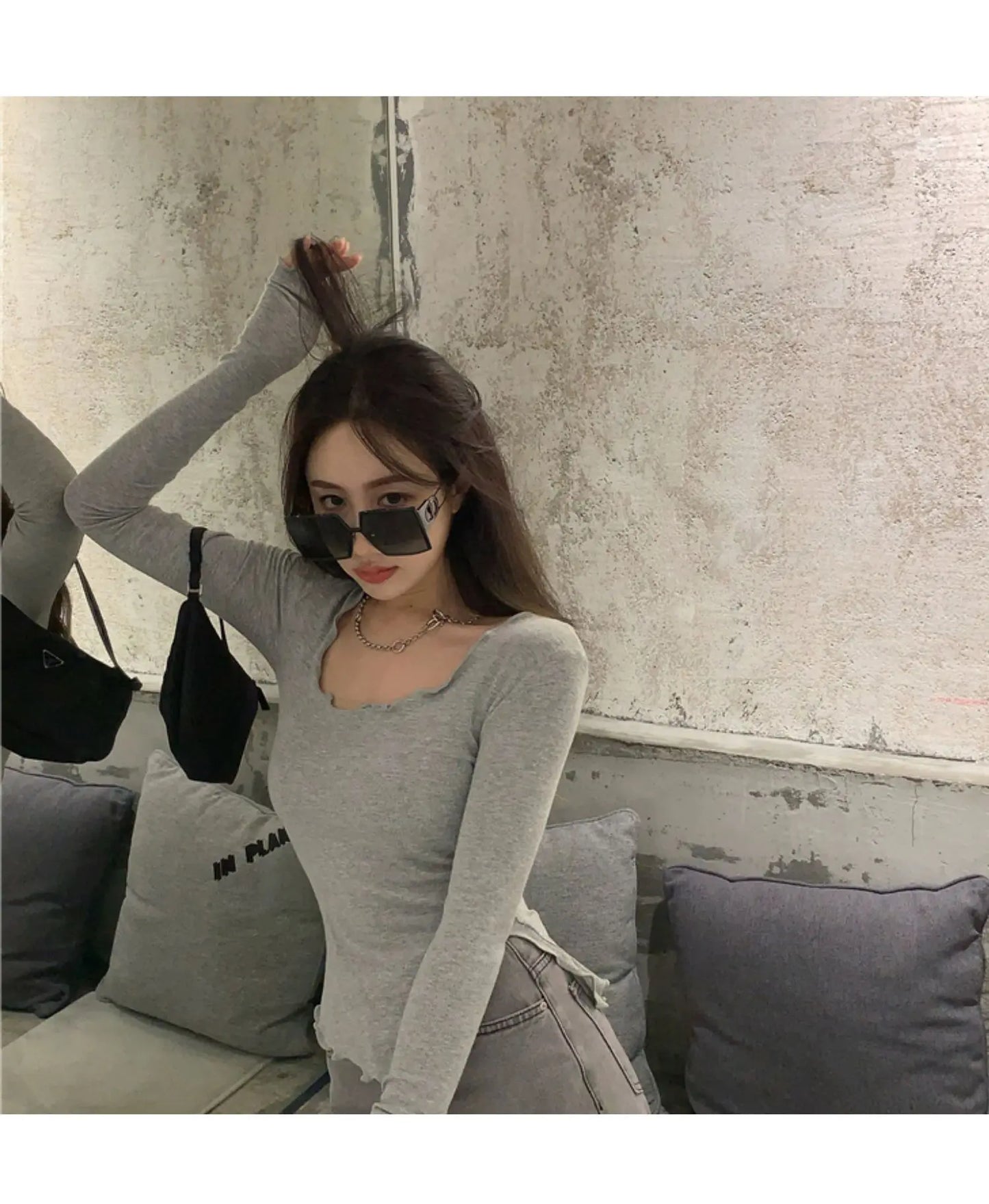 Long Sleeve T-shirts Women Fungus Line Irregular Hem Knitted Slender Autumn Bottoming Tees Chic Fashion Sexy Solid Ulzzang New
