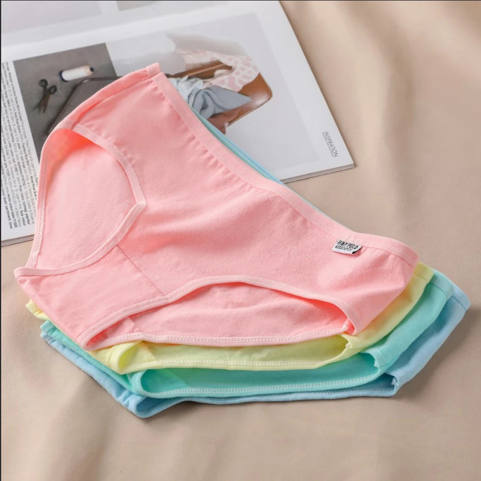 3Pcs/Set Candy Color Underwear Womens Comfortable High-quality Cotton Panties Mid-waist Breathable Underpanties Plus Size Briefs