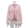 Lace-Up Ruffle Trendy 2025 Elegant Ladies Casual Fashionable Clothing Pink Summer Blouse Femme Women Tops And Blouses