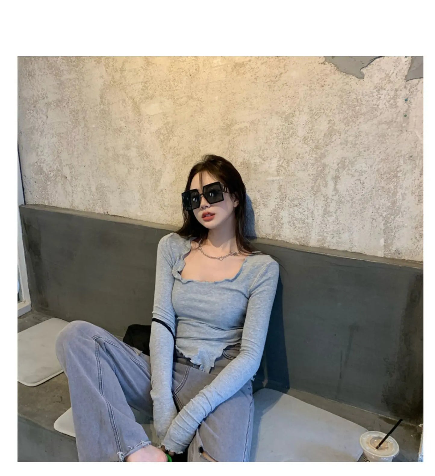 Long Sleeve T-shirts Women Fungus Line Irregular Hem Knitted Slender Autumn Bottoming Tees Chic Fashion Sexy Solid Ulzzang New