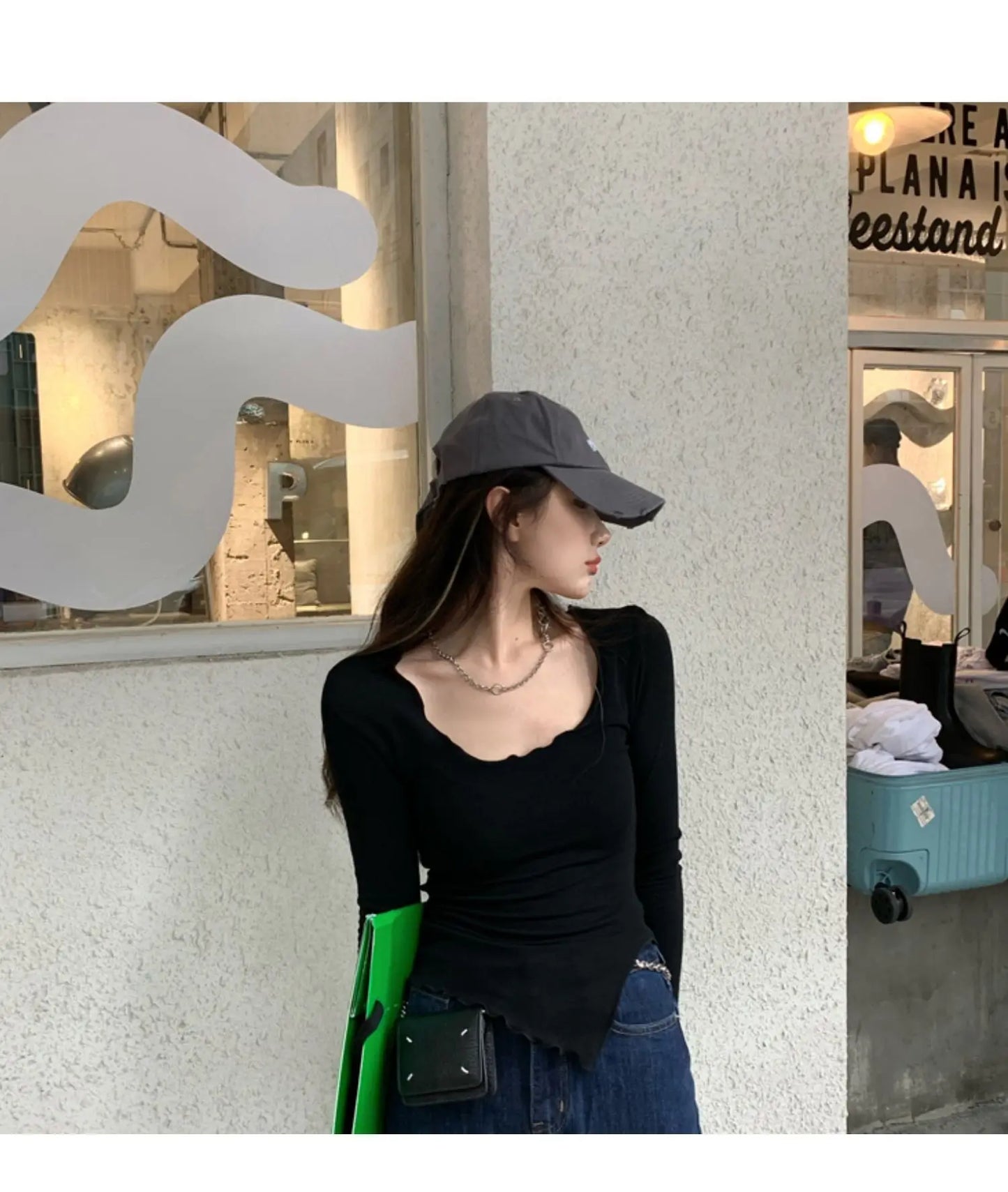 Long Sleeve T-shirts Women Fungus Line Irregular Hem Knitted Slender Autumn Bottoming Tees Chic Fashion Sexy Solid Ulzzang New