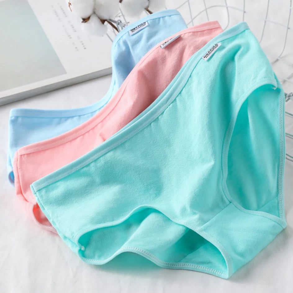 3Pcs/Set Candy Color Underwear Womens Comfortable High-quality Cotton Panties Mid-waist Breathable Underpanties Plus Size Briefs