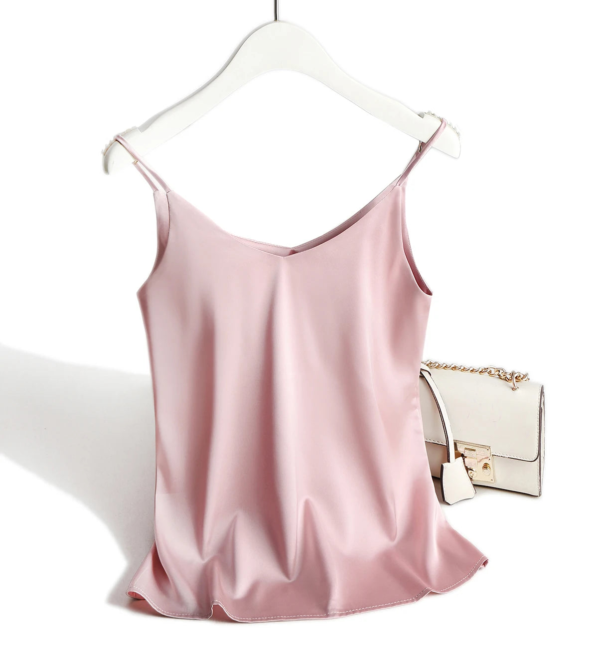 AOSSVIAO 2025 Spaghetti Strap Top Women Halter V Neck Basic White Cami Sleeveless Satin Silk Tank Tops Women'S Summer Camisole
