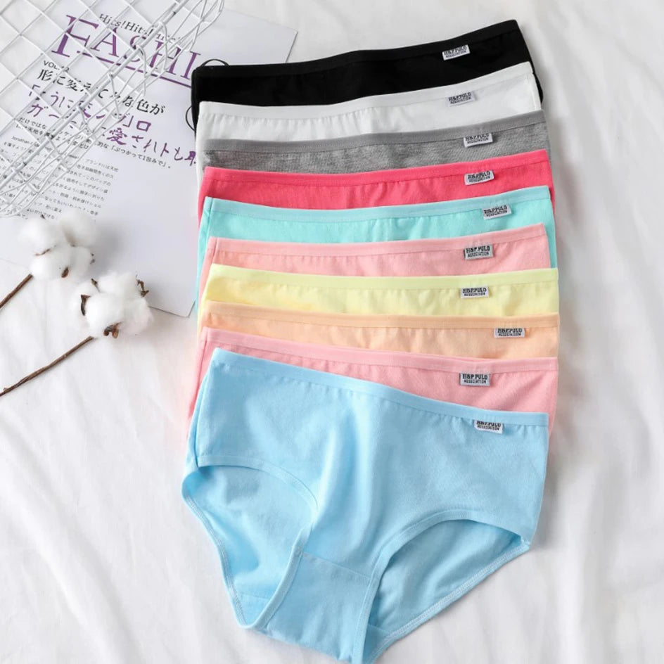3Pcs/Set Candy Color Underwear Womens Comfortable High-quality Cotton Panties Mid-waist Breathable Underpanties Plus Size Briefs
