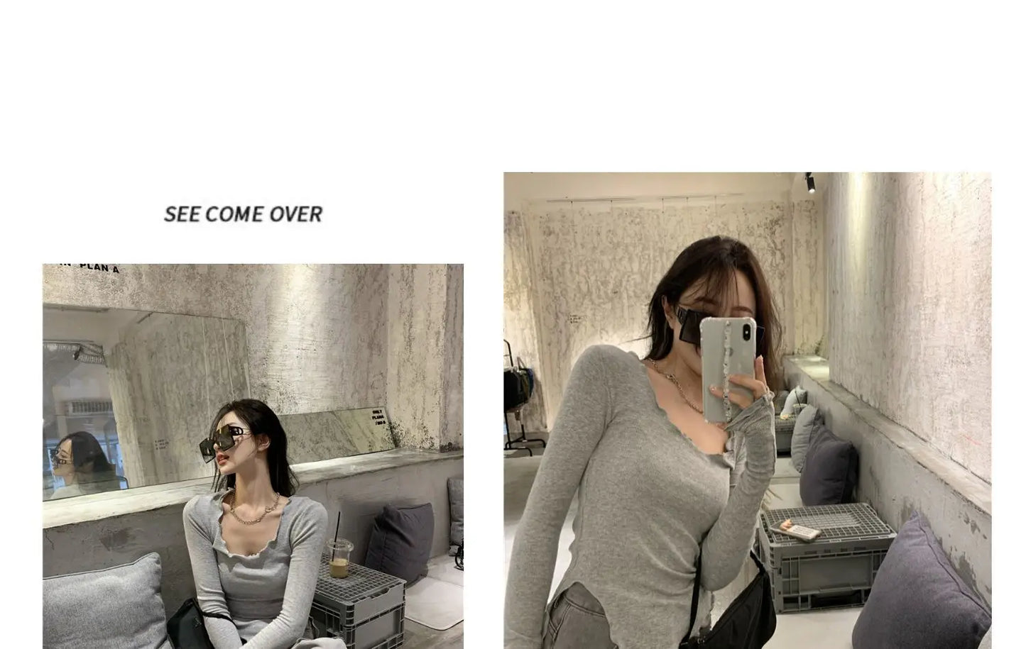 Long Sleeve T-shirts Women Fungus Line Irregular Hem Knitted Slender Autumn Bottoming Tees Chic Fashion Sexy Solid Ulzzang New