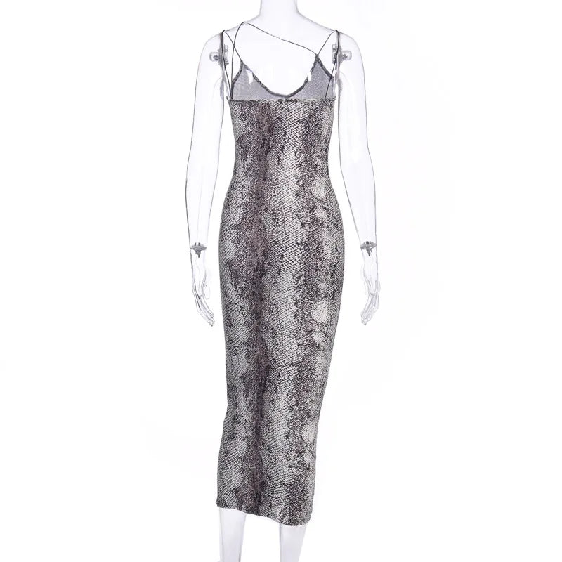 leopard print sleeveless V-neck sexy midi dress spring women fashion streetwear Christmas party outfits