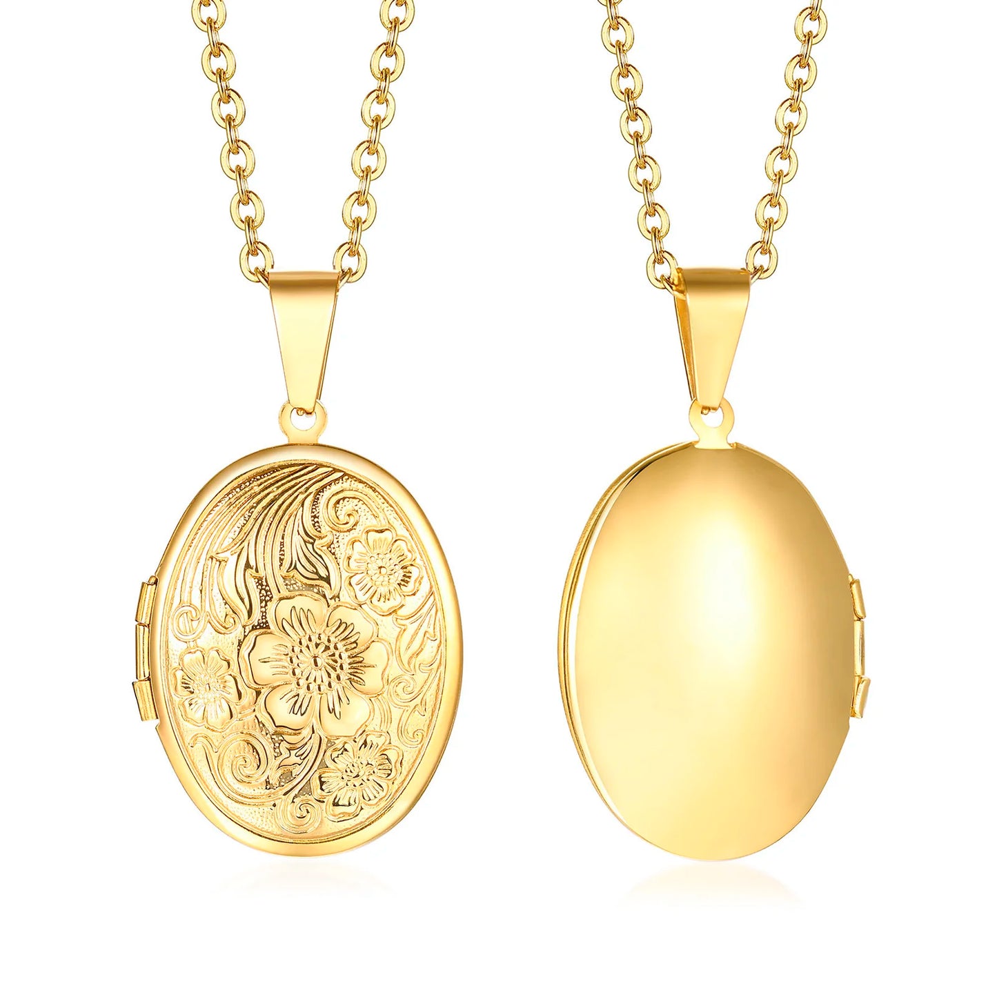 Delicate Floral Oval Heart Locket Pendant Necklaces for Women,Stainless Steel Photo Frame Promise Love Keepsake Gift