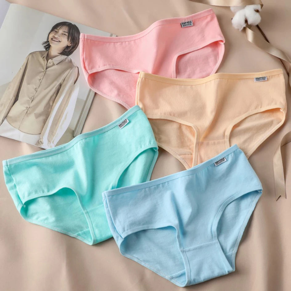 3Pcs/Set Candy Color Underwear Womens Comfortable High-quality Cotton Panties Mid-waist Breathable Underpanties Plus Size Briefs