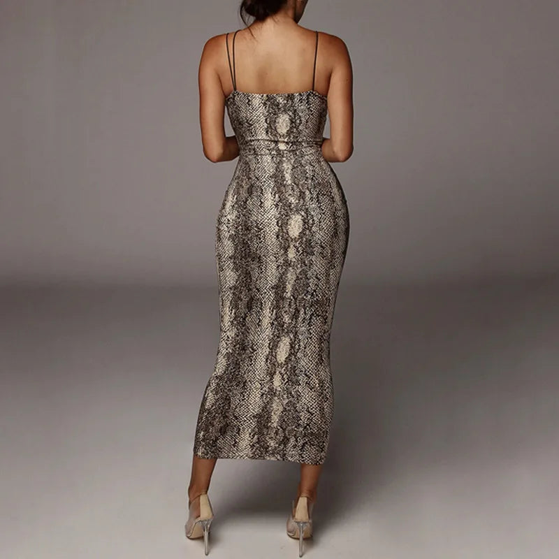 leopard print sleeveless V-neck sexy midi dress spring women fashion streetwear Christmas party outfits