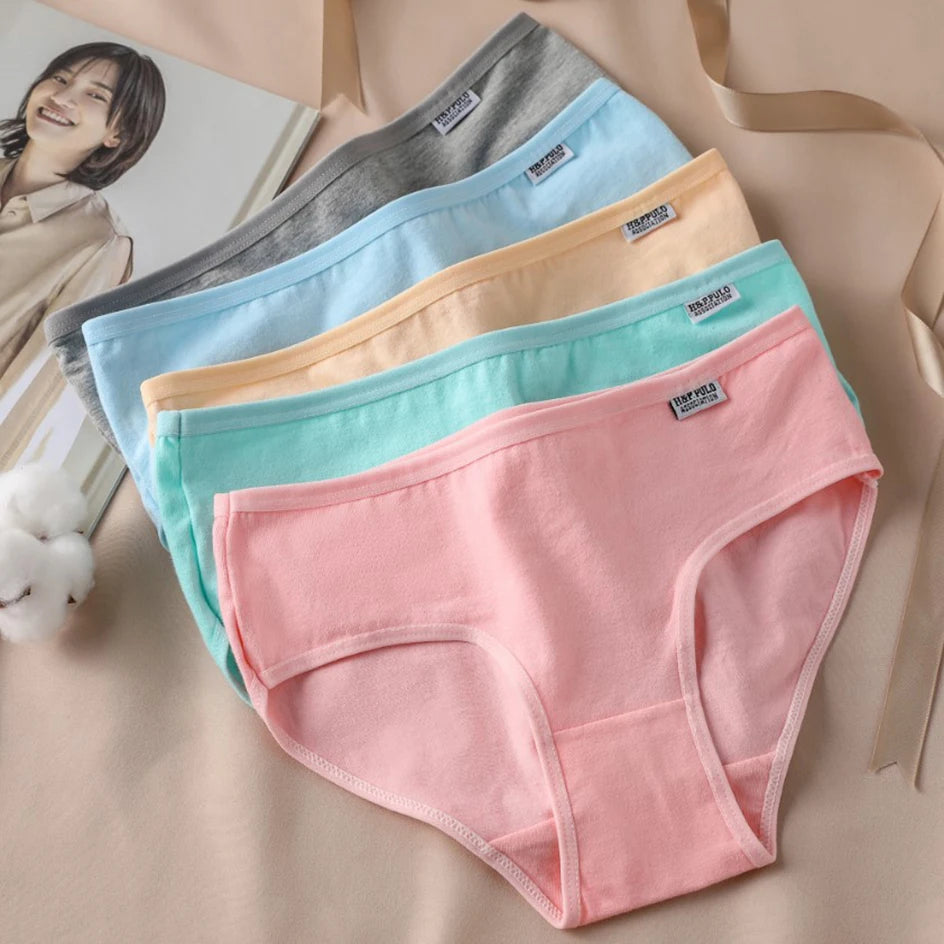 3Pcs/Set Candy Color Underwear Womens Comfortable High-quality Cotton Panties Mid-waist Breathable Underpanties Plus Size Briefs