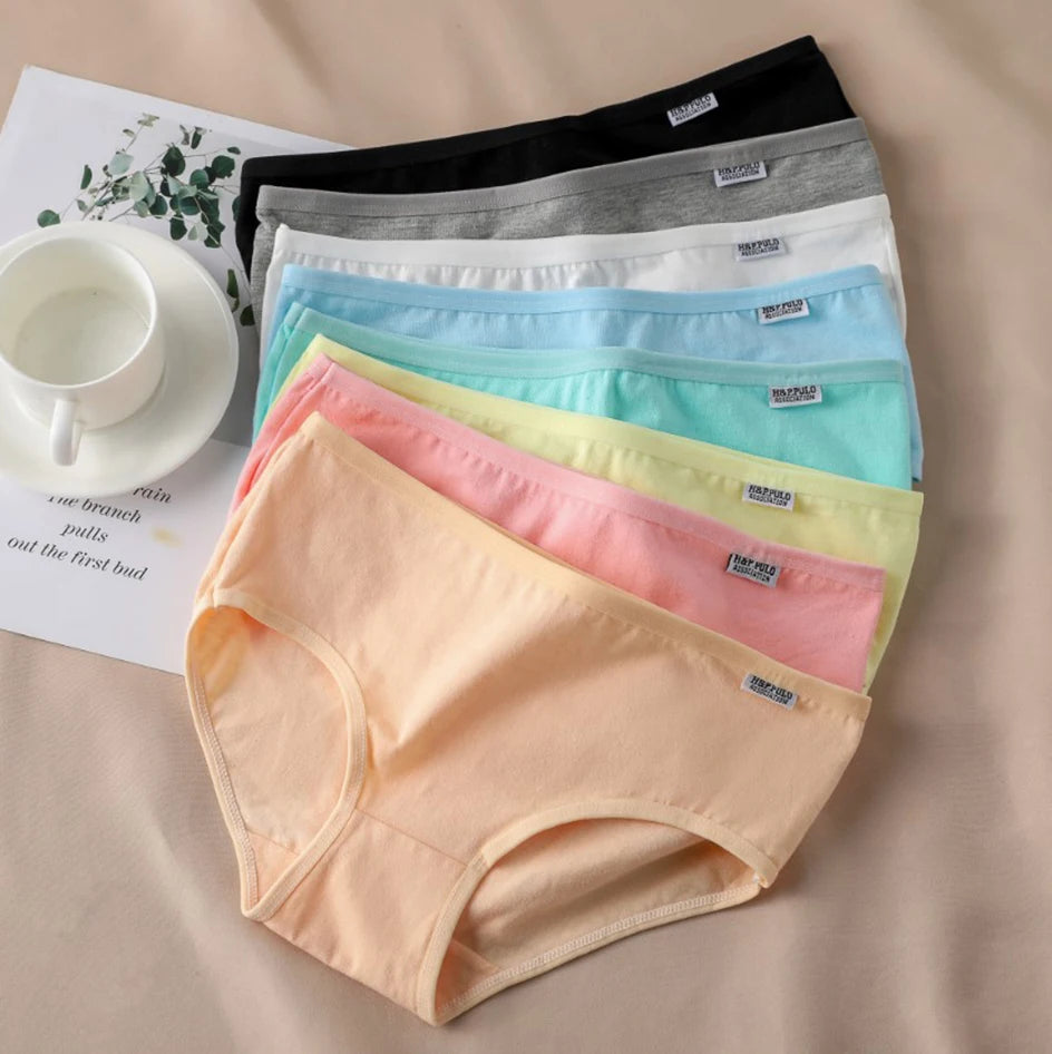 3Pcs/Set Candy Color Underwear Womens Comfortable High-quality Cotton Panties Mid-waist Breathable Underpanties Plus Size Briefs