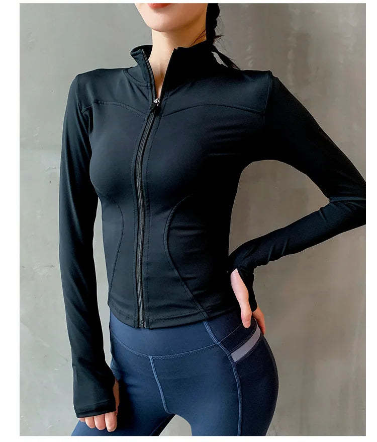 2024 Women Sport Jacket Zipper Yoga Coat Clothes Quick Dry Fitness Jacket Running Hoodies Thumb Hole Sportwear Gym Workout Top
