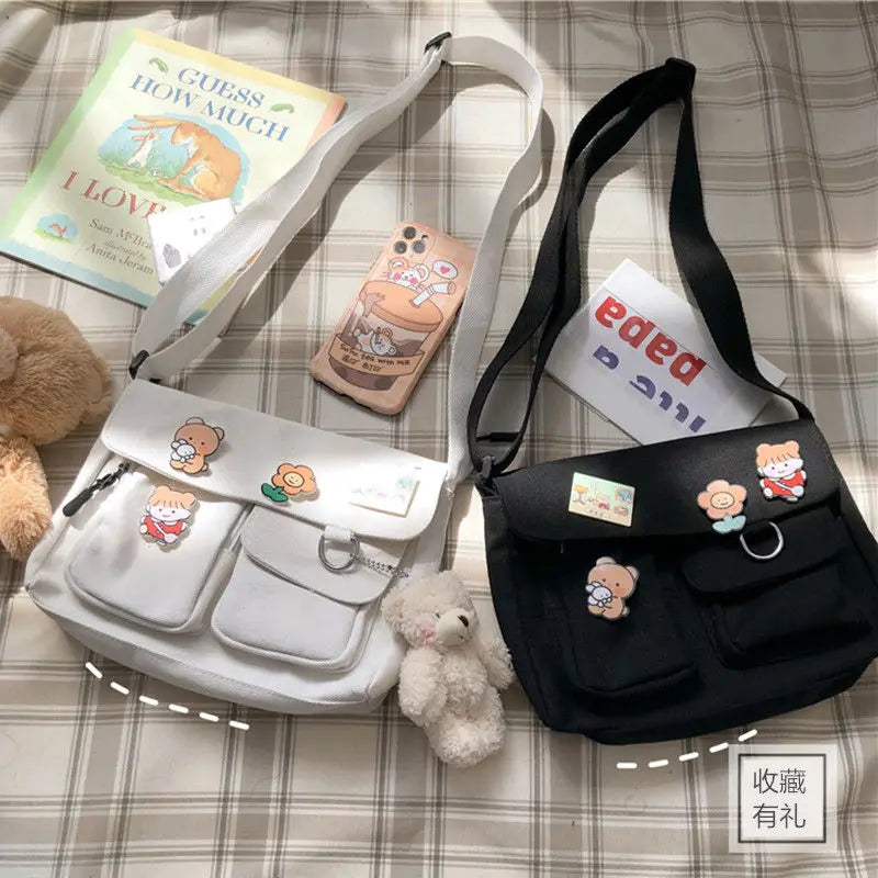 Women Simple Messenger Bag Casual Satchel Ladies Handbags Shoulder Bag Pouch Girls Sweet Printed Canvas Cross School Bags Purses