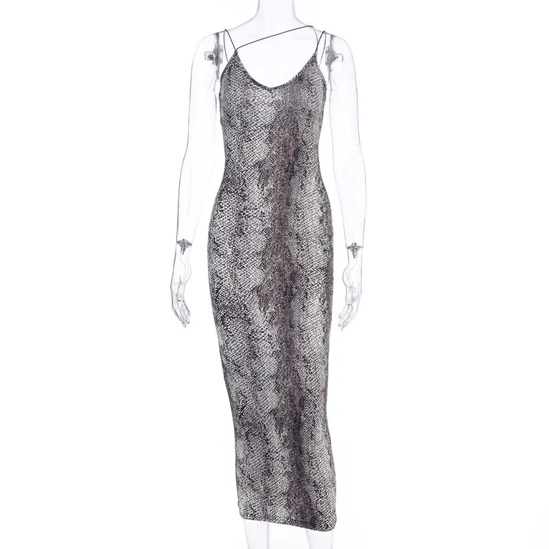 leopard print sleeveless V-neck sexy midi dress spring women fashion streetwear Christmas party outfits