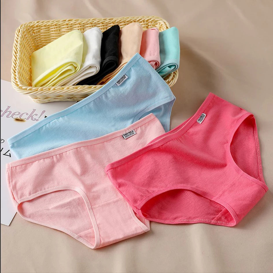 3Pcs/Set Candy Color Underwear Womens Comfortable High-quality Cotton Panties Mid-waist Breathable Underpanties Plus Size Briefs