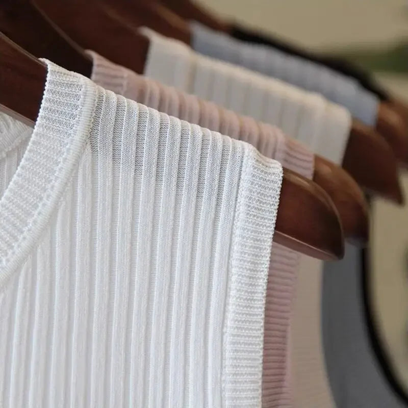 Korea Knitted Vests Women Top Summer Sleeveless Blouse Women O-neck Knitted Blouse Shirt Clothes Women Tops