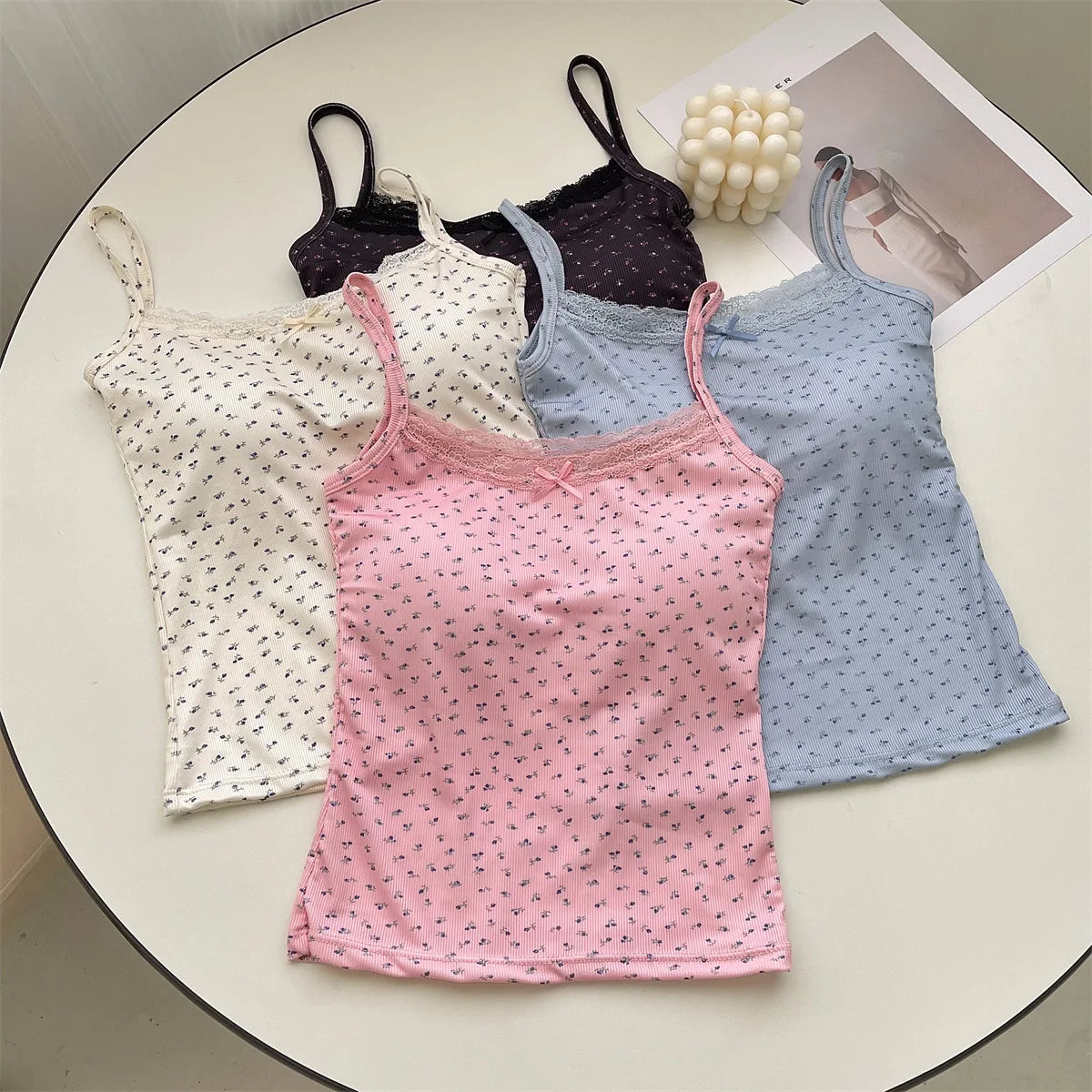 Summer Print Crop Tops for Women Bow Lace Camisole Sexy Backless Vest with Padded Basic Tank Top Bm Style Camis Y2k Streetwear