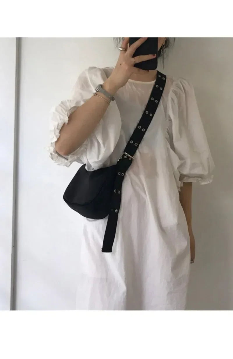 Women Armpit Bag New Nylon Bucket Fashion Solid Zipper SOFT Shoulder Bag Purses and Handbags Luxury Designer Black Tote Bag