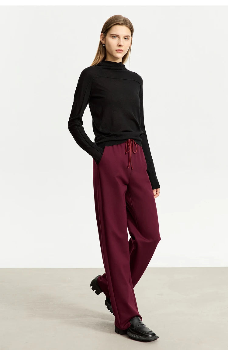 AMII Minimalism Casual Pants for Women 2025 Spring Wide Leg New Loose Vertical Elastic Waist Drawstring Sporty Trousers 12343338