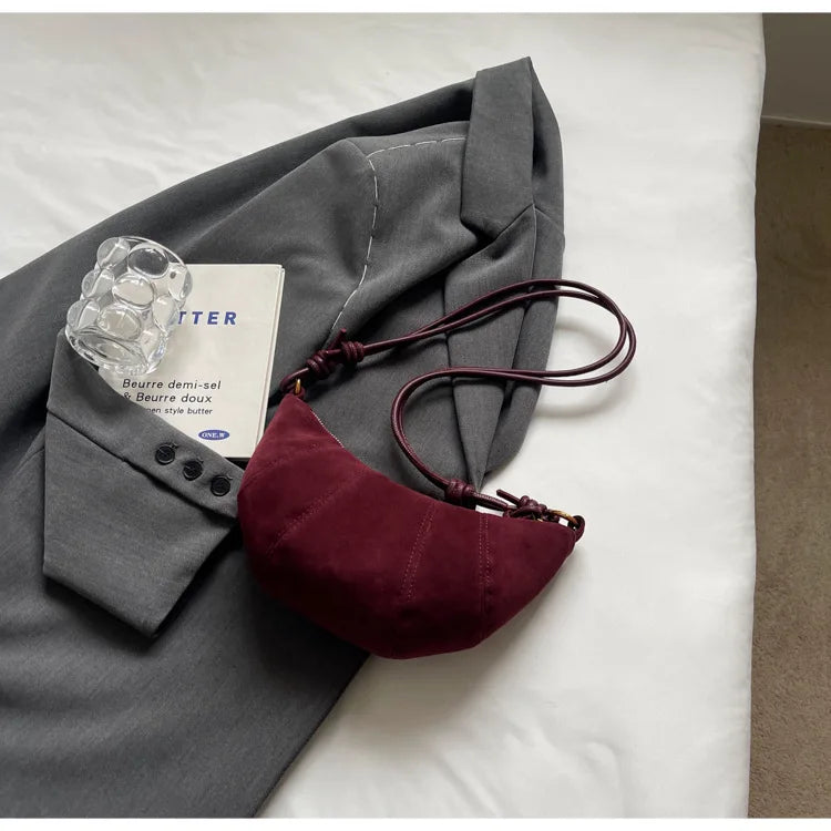 Velvet Material Zipper 2025 High Quality Shoulder Bag Solid Color Simple Fashionable Crossbody Bag Soft Western Style Handbag