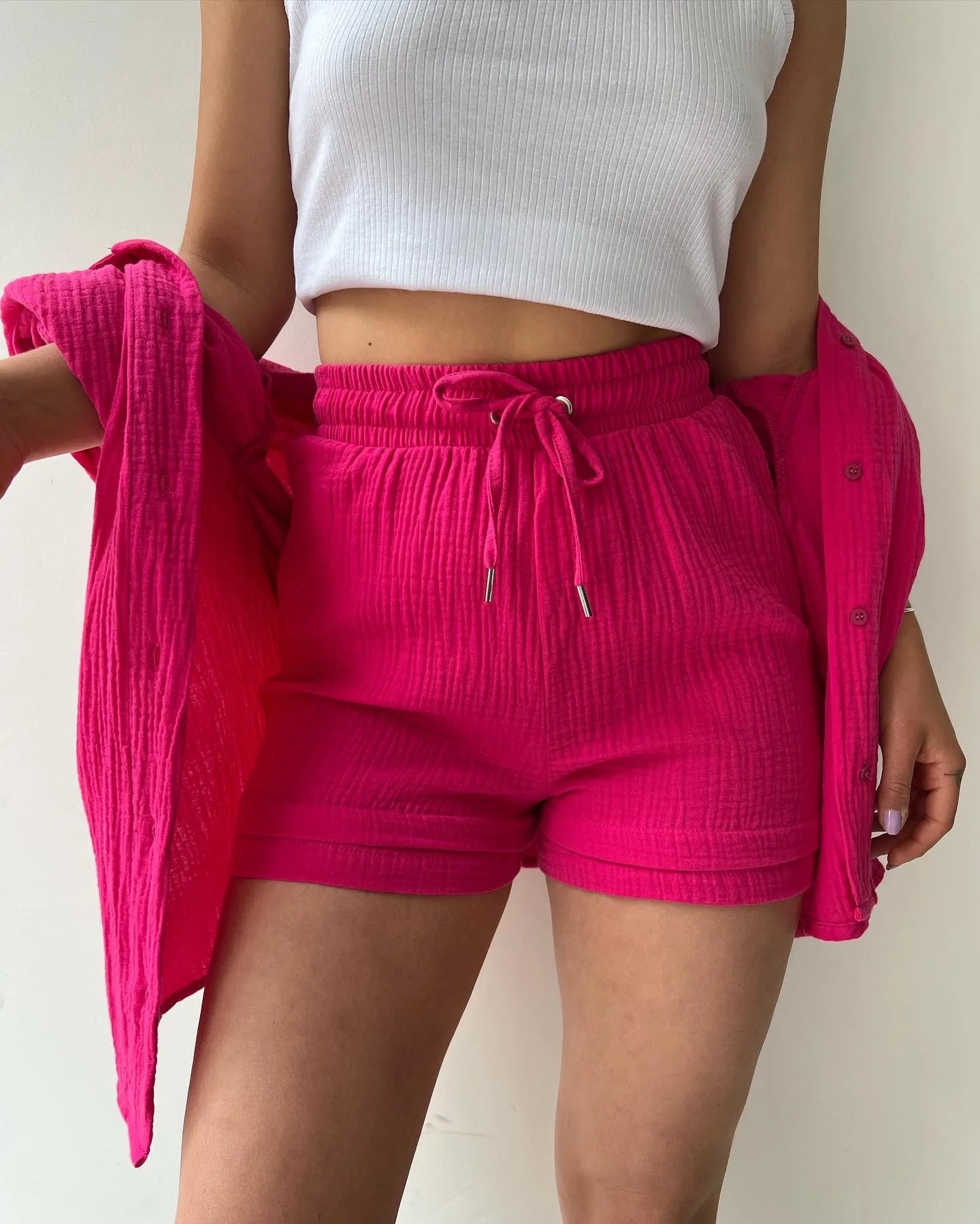 Solid Color Casual Loose Short Pants Sets For Women 2025 Elegant Summer Women's Two Pieces Suit Full Set Female Outfit Clothes