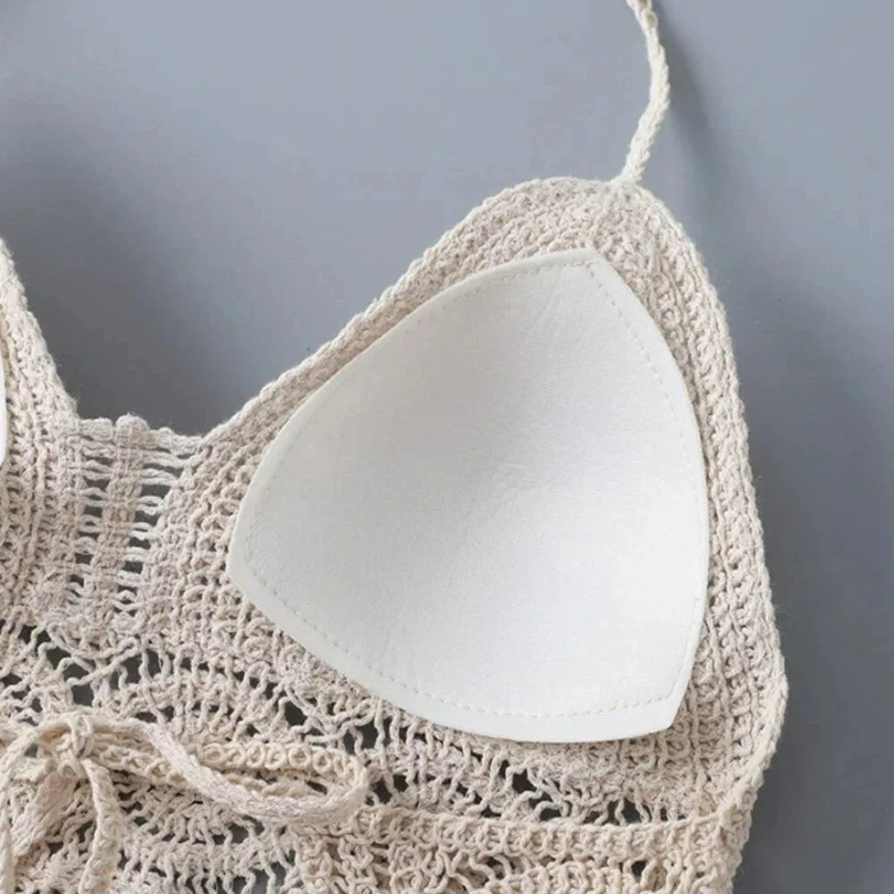 Boho Crochet Halter Top for Women Summer Beach Knit Crop Top with Tassels Backless Sleeveless Bralette