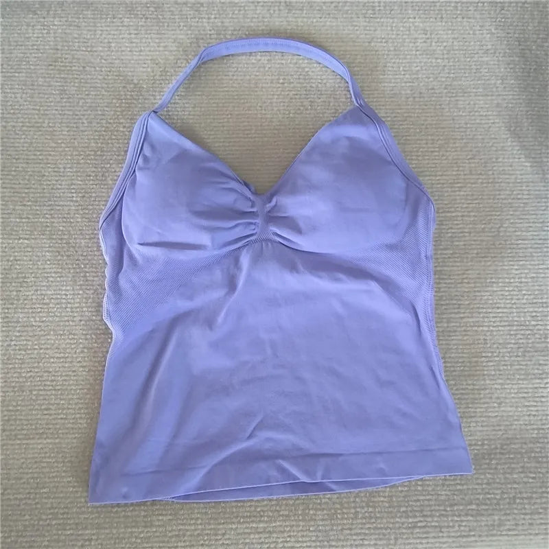HBC Sexy V Neck Gym Tank Top Longline Strappy Vest Women Seamless Sports Running Tank Top Slim Fit Yoga Padded Workout