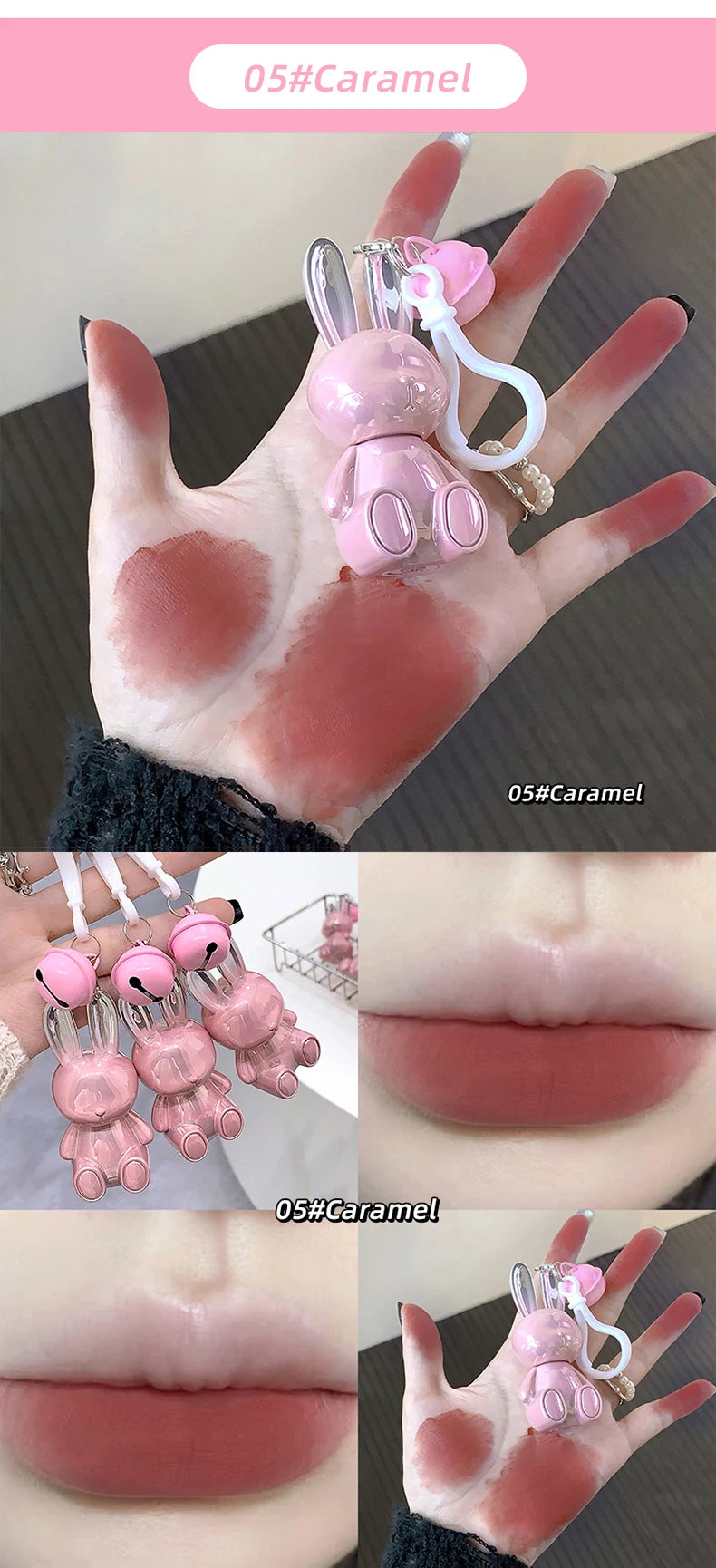 Gege Bear Pink Rabbit Velvet Matte Lip Cream Black Rabbit Water light lip glaze matte mirror pendant lipstick lip gloss