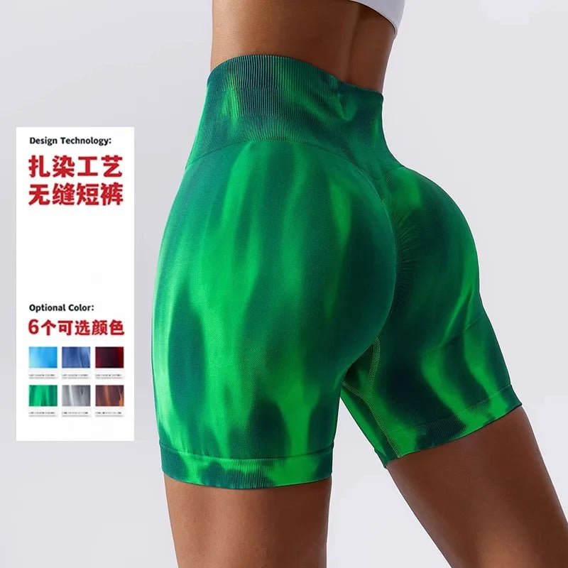 Tie Dye Aurora Shorts Female Seamless Slim Leggings Gym Running Cycling Stretchy Leggings High Waist Hip Liftting Yoga Shorts