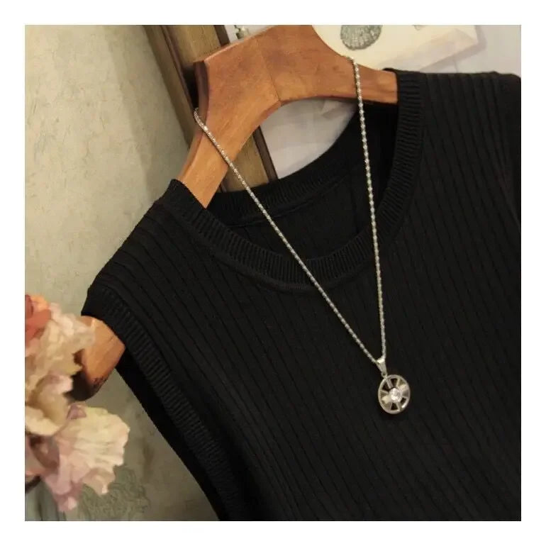 Korea Knitted Vests Women Top Summer Sleeveless Blouse Women O-neck Knitted Blouse Shirt Clothes Women Tops