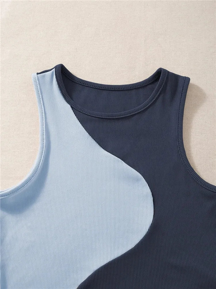 High Street Style Patchwork Rib Knit Sleeveless Crop Top Women Summer Y2K Clothes Korean Fashion Tank Top Tee Streetwear 2023