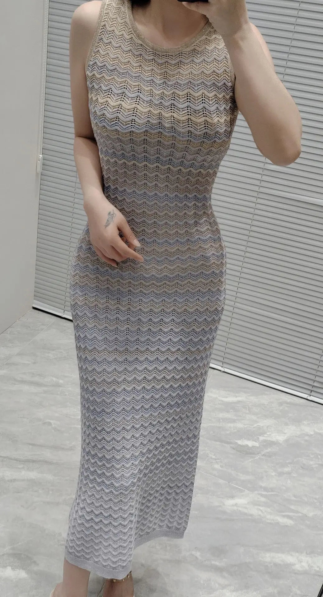 CHUJIE Women's Dress 2025 Spring/Summer New Design Gradually Changes Color, Fashion Elegant Slim Fit Round Neck Sleeveless Dress