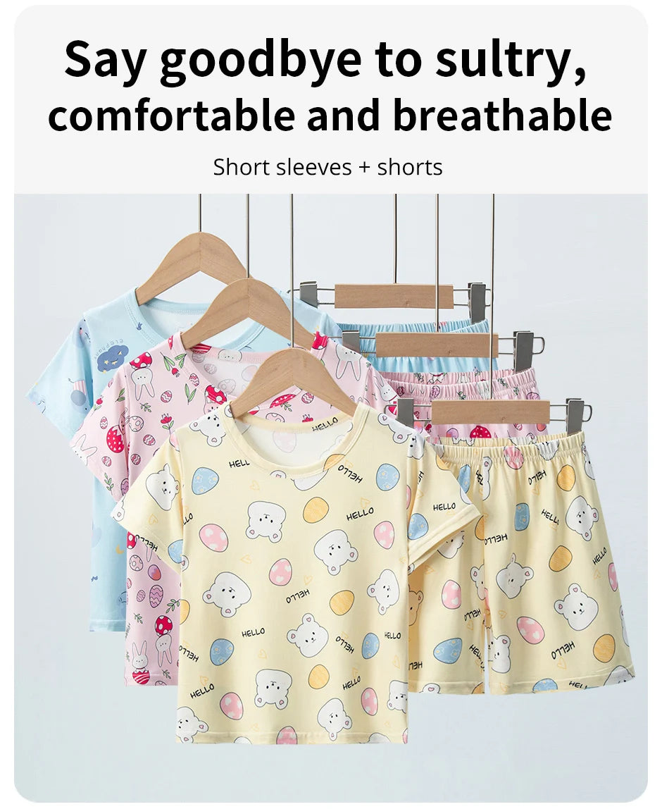 2-piece Summer Children's Comfortable And Versatile Cute Short sleeved Shorts Set For Boys And Girls Casual Home And Outdoor Set