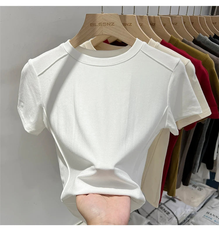 AOSSVIAO 2025 Summer white T-shirt Cotton female short-sleeved student versatile loose half-sleeve t-shirt Harajuku top trend
