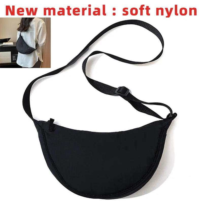 Solid Color Women's Portable Shoulder Bag Simple Female Nylon Cloth Padded Crossbody Bags Travel Purse Handbags Messenger Bag