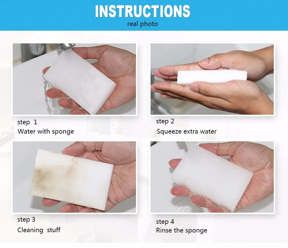 100Pcs/set Melamine Sponge Eraser Sponge Cleaner Cleaning Magic Sponge For Kitchen Bathroom Cleaning Tools Car Office Cleanser