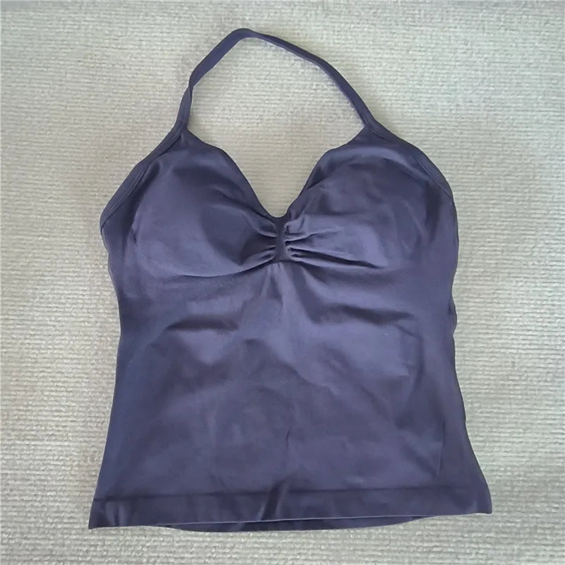 HBC Sexy V Neck Gym Tank Top Longline Strappy Vest Women Seamless Sports Running Tank Top Slim Fit Yoga Padded Workout