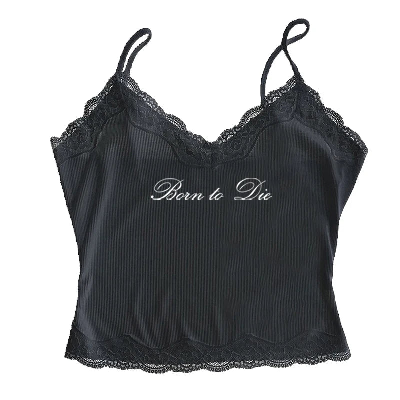 Gothic Grunge Punk Hip Hop Rock Streetwear Casual Sexy Crop Top Y2K Retro Harajuku Emo Girl Aesthetic Fashion Lace Camisole Tops
