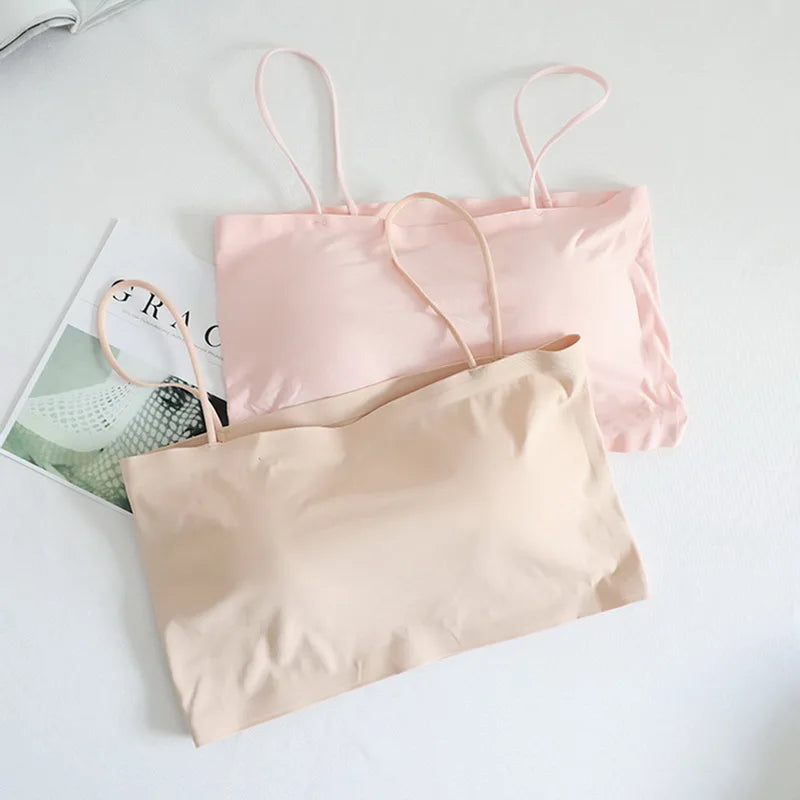 Top women Summer Sling Tube Top Sexy Bra Seamless Ice Silk Sexy sleeveless Tank Top Summer Camis Backless Camisole Crop top