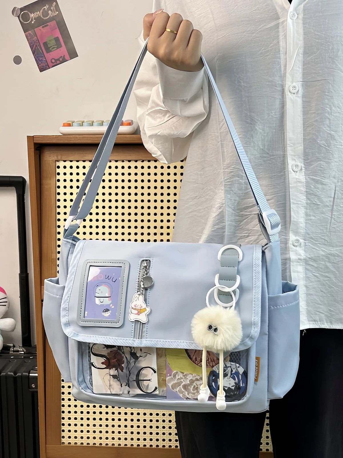 Y2K Japanese Harajuku School Bags for Teenage Girls New 2024 Transparent Itabag Crossbody Bag DIY Badges Display Plate Ita Bag