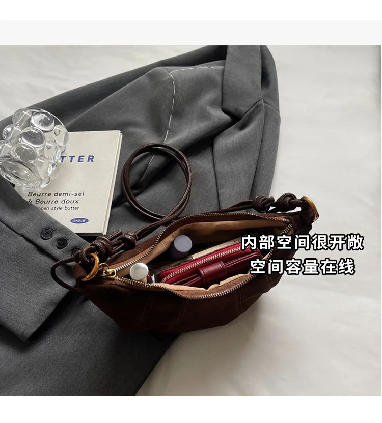 Velvet Material Zipper 2025 High Quality Shoulder Bag Solid Color Simple Fashionable Crossbody Bag Soft Western Style Handbag