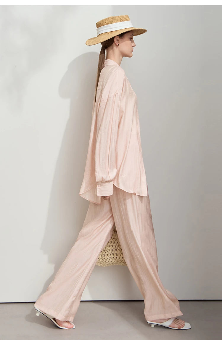 AMII Minimalism Shirt Pants For Women 2025 Spring New Casual Basic Shirt Sold Separate Straight Long Wide Leg Pants 12511048