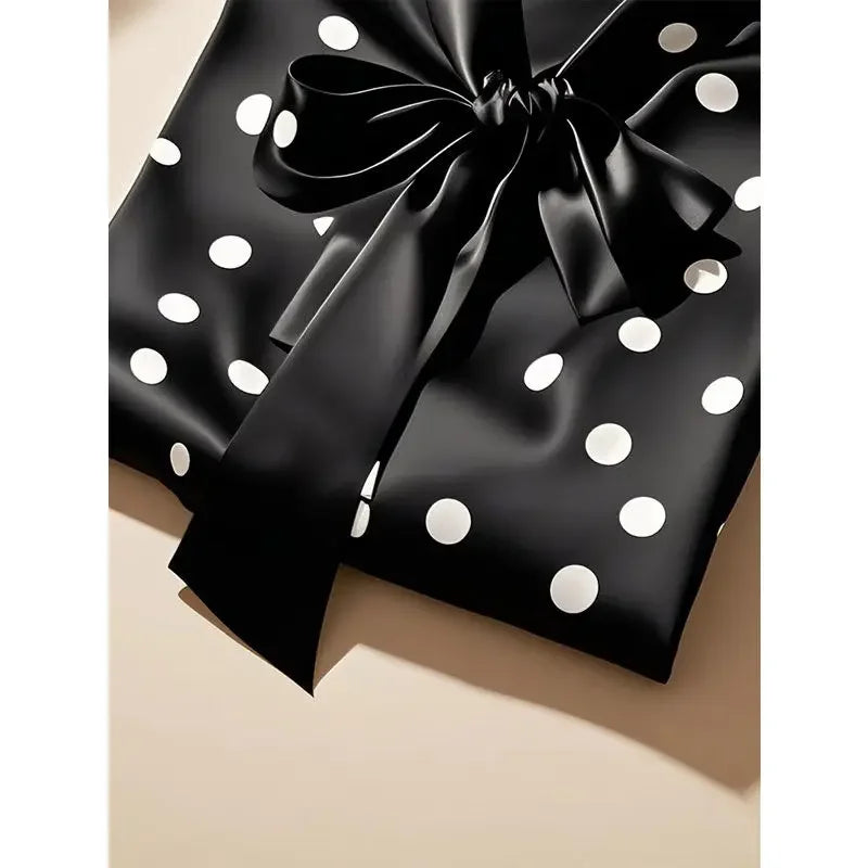 Women High Quality Satin Polka Dot Print Shirt Office Lady Business Casual Elegant Chic Blouse Lace-up Bow Long Sleeve Loose Top