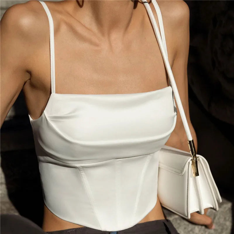 Spaghetti Strap Tank Top Sexy Backless Bandage Skinny Crop Tops 2023 Summer Elegant Lace Up Party Streetwear Women Camis