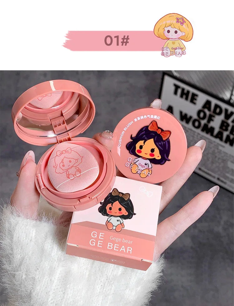 Cushion Blush Blendable Shade with Powder Puff Whitening without Sticking Long Lasting Gege Bear Makeup Blusher
